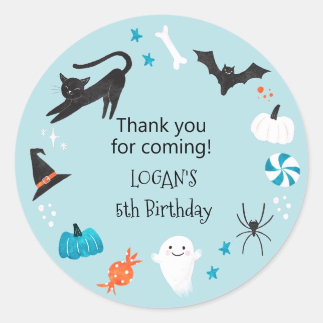Halloween Blue Birthday Party Gefallen Runder Aufkleber (Vorderseite)