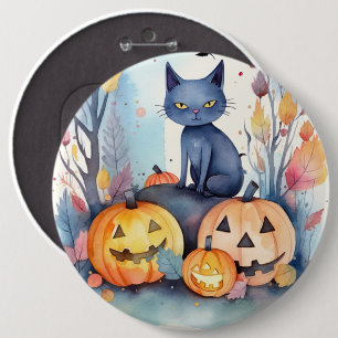 Halloween-Blue Cat mit Pumpkins Beängstigend Button