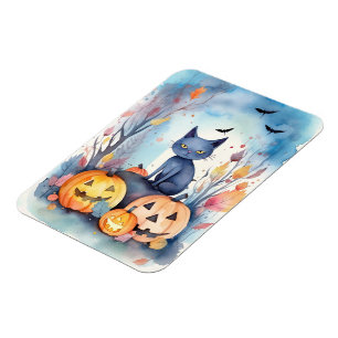 Halloween-Blue Cat mit Pumpkins Beängstigend Magnet