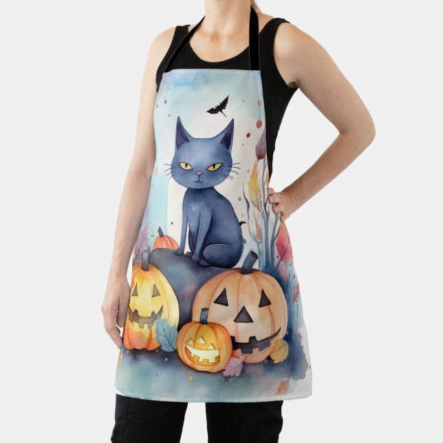 Halloween-Blue Cat mit Pumpkins Beängstigend Schürze (InSitu)