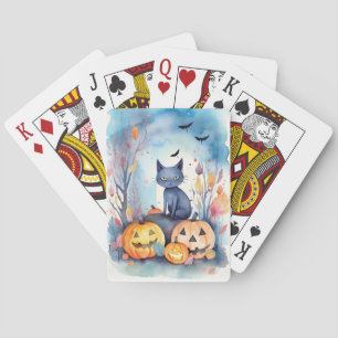 Halloween-Blue Cat mit Pumpkins Beängstigend Spielkarten