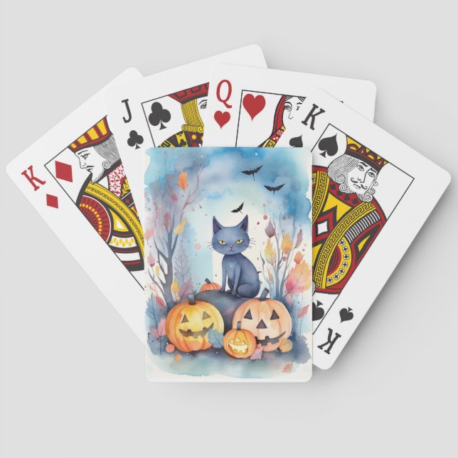 Halloween-Blue Cat mit Pumpkins Beängstigend Spielkarten (Rückseite)