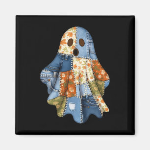 Halloween Blue Denim Boo Ghost Floral Coquette Fal Magnet