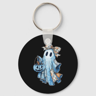 Halloween Blue Denim Boo Ghost Floral Coquette Fal Schlüsselanhänger