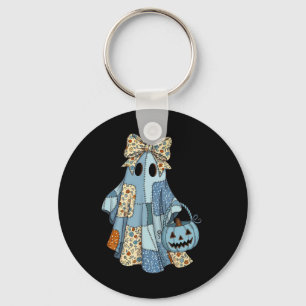 Halloween Blue Denim Ghost Trendy Denim Patchwork Schlüsselanhänger