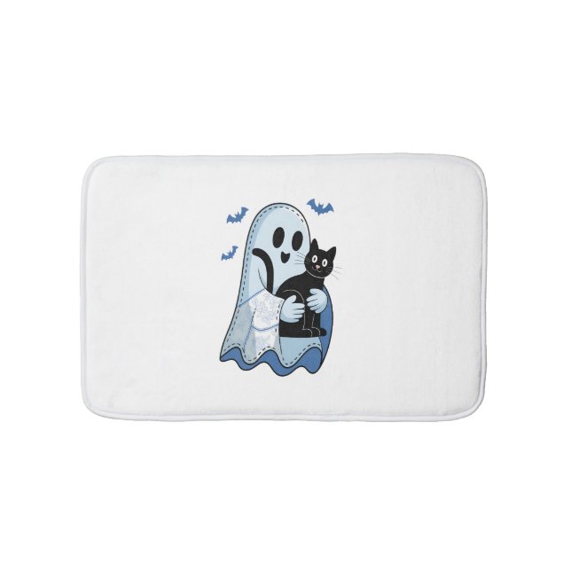 Halloween Blue Denim Ghost und Cat Badematte (Vorderseite)