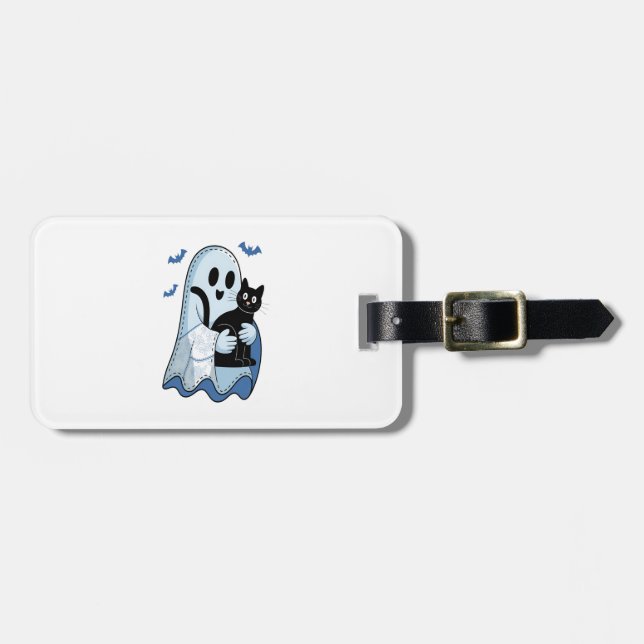 Halloween Blue Denim Ghost und Cat Gepäckanhänger (Vorderseite horizontal)