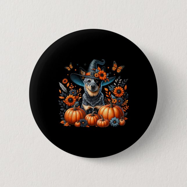 Halloween Blue Heeler Dog Pumpkin Herbstsaison Fl Button (Vorderseite)