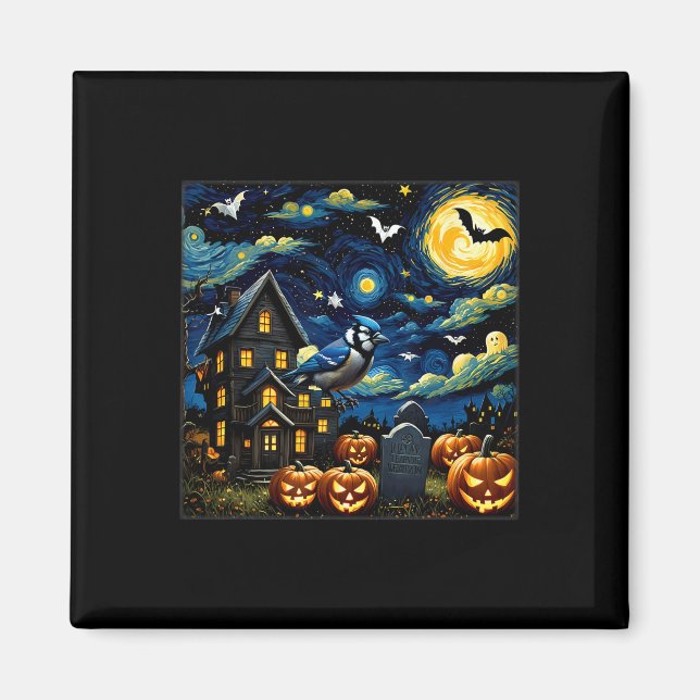 Halloween Blue Jay Starry Night Magnet (Vorne)