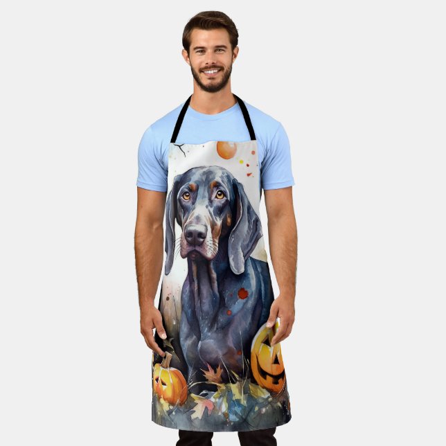 Halloween Bluetick Coonhound mit Pumpkins Beängsti Schürze (Getragen)