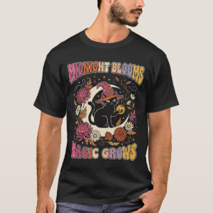 Halloween-Blumen-Hexe-Katze-Magie T-Shirt