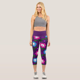 halloween blumenschädel Blume lila Capri Leggings
