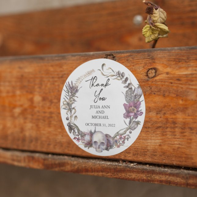 Halloween Blumenschädel Danke Runder Aufkleber (Von Creator hochgeladen)