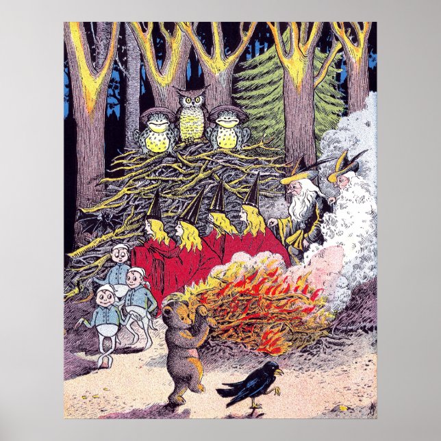 Halloween Bonfire mit Bären und Brownies Poster (Vorne)