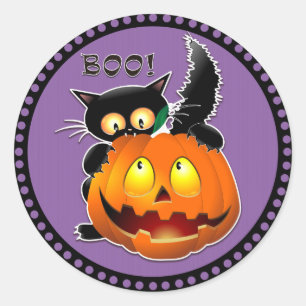 Halloween Boo Beängstigend Cat Pumpkin Runder Aufkleber