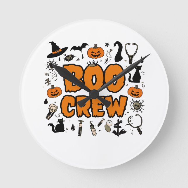 Halloween Boo Crew Clock - Playful Ghost Zuhause D Runde Wanduhr (Vorderseite)