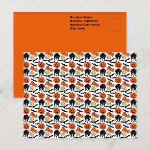 Halloween Boo Fledermäuse Katze Kürbis und Mond Ze Postkarte