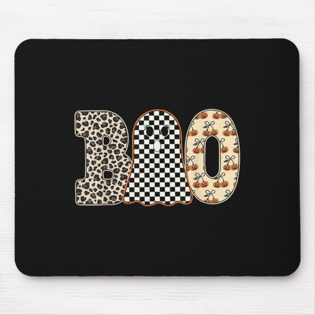 Halloween Boo Ghost Leopard Kirschen Schachbrett S Mousepad (Vorne)