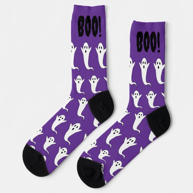 Halloween Boo! Ghost Lila Schwarz-weiß Socken (Linkes Detail)