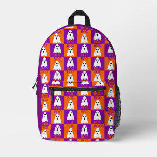 Halloween Boo Ghost Lila und Orange Squares Bedruckter Rucksack