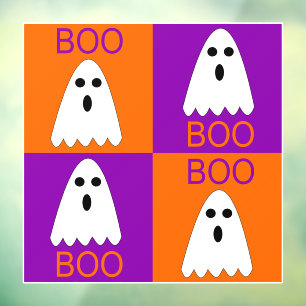 Halloween Boo Ghost Lila und Orange Squares Fensteraufkleber