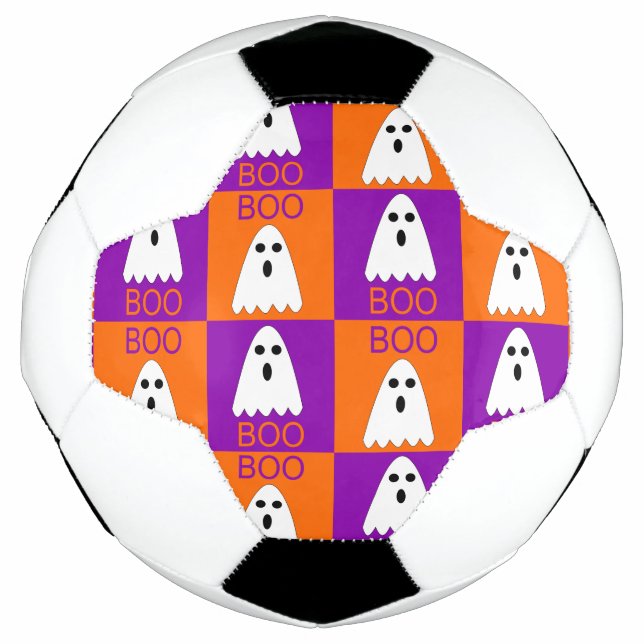 Halloween Boo Ghost Lila und Orange Squares Fußball (Vorderseite)