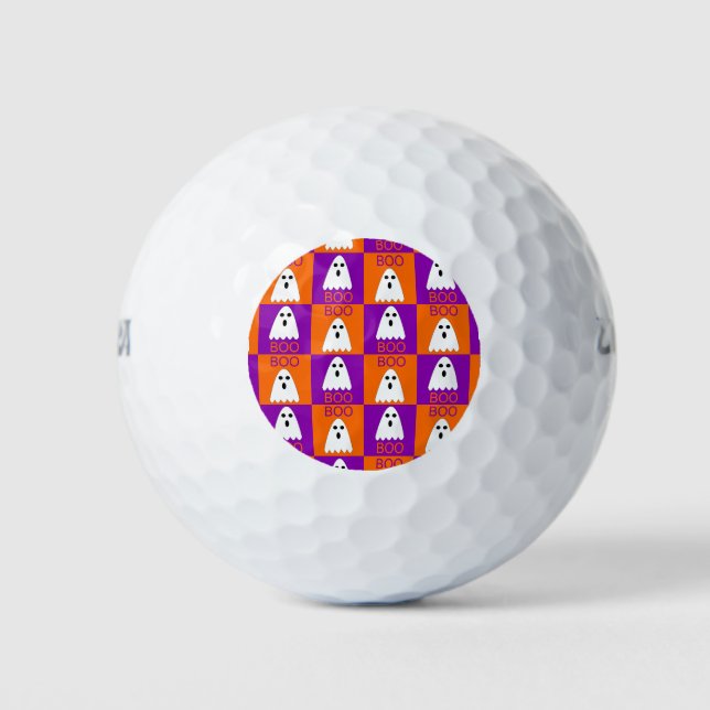 Halloween Boo Ghost Lila und Orange Squares Golfball (Vorderseite)