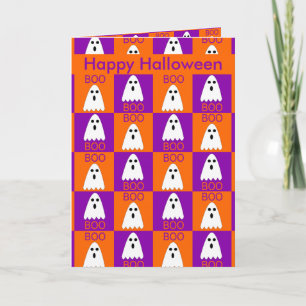 Halloween Boo Ghost Lila und Orange Squares Karte