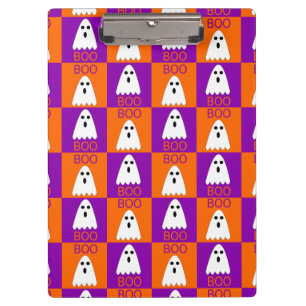 Halloween Boo Ghost Lila und Orange Squares Klemmbrett
