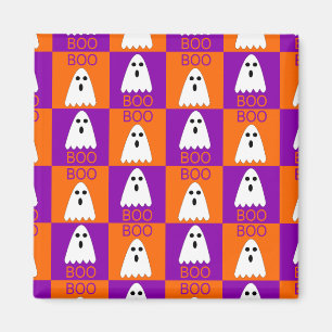 Halloween Boo Ghost Lila und Orange Squares Magnet