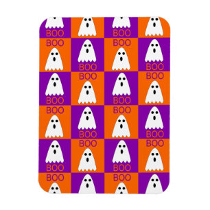Halloween Boo Ghost Lila und Orange Squares Magnet