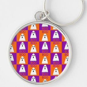 Halloween Boo Ghost Lila und Orange Squares Schlüsselanhänger