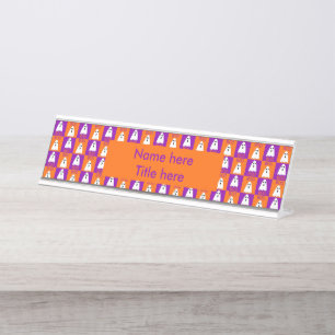 Halloween Boo Ghost Lila und Orange Squares Schreibtischnamensplakette