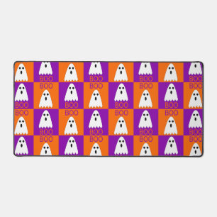Halloween Boo Ghost Lila und Orange Squares Schreibtischunterlage
