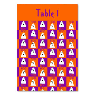 Halloween Boo Ghost Lila und Orange Squares Tischnummer