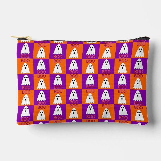 Halloween Boo Ghost Lila und Orange Squares Zubehörtasche (Vorderseite)