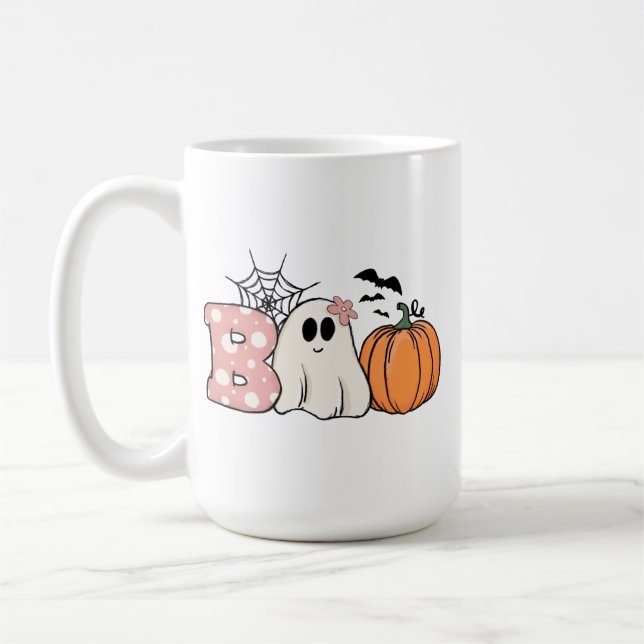 Halloween Boo Ghost Pumpkin Bats Cobweb Kaffeetasse (Links)