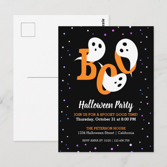 Halloween Boo Ghosts Lila Confetti Einladung Postkarte (Vorne/Hinten)