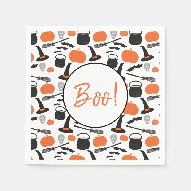 Halloween Boo Hexch Pumpkin Bat Broomstick Napkins Serviette (Vorderseite)