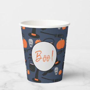 Halloween Boo Hexch Pumpkin Bat Broomstick Pappbecher