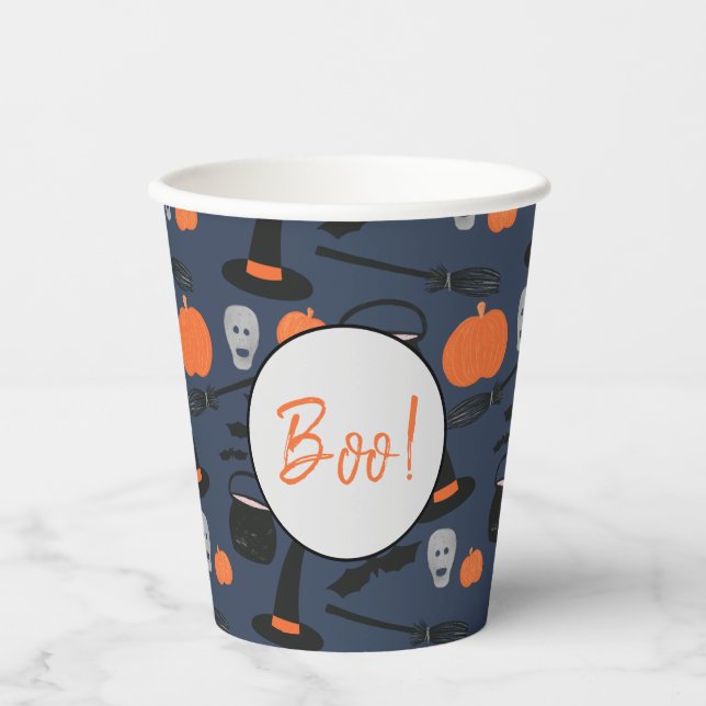 Halloween Boo Hexch Pumpkin Bat Broomstick Pappbecher (Vorderseite)