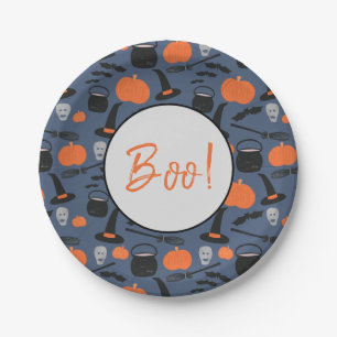 Halloween Boo Hexch Pumpkin Bat Broomstick Pappteller