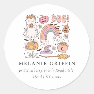 Halloween Boo! Retro-Ghosts-Designadresse Runder Aufkleber