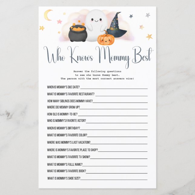 Halloween Boo Wer Mama am besten Duschspiel kennt (Vorderseite)