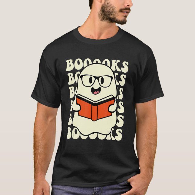 Halloween Booooks Cute Ghost Boo Reading Books Adu T-Shirt (Vorderseite)