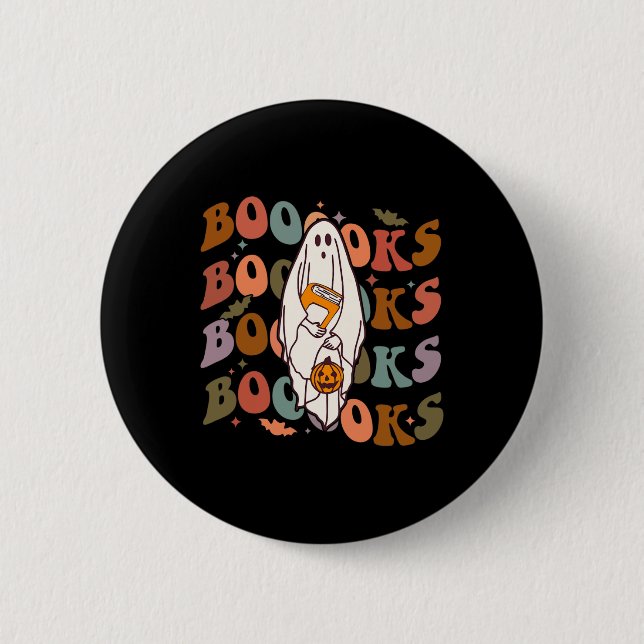 Halloween Booooks Niedlich Ghost Boo Reading Books Button (Vorderseite)