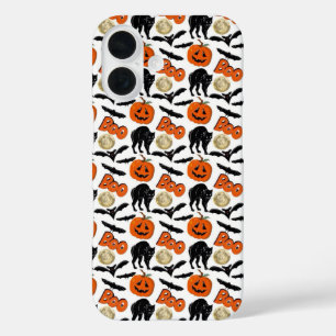 Halloween Bootboote Katzenkürbis und Mond Zeichnen iPhone 16 Hülle