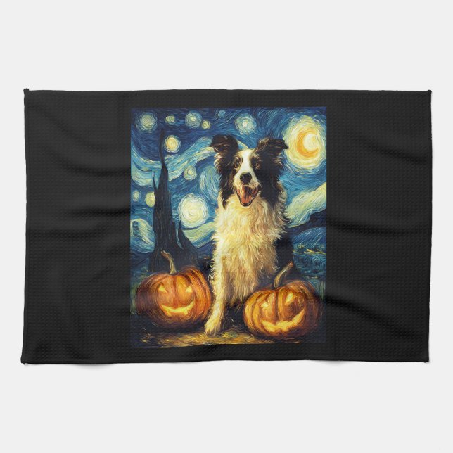 Halloween Border Collie Fall Pumpkin Geschirrtuch (Horizontal)