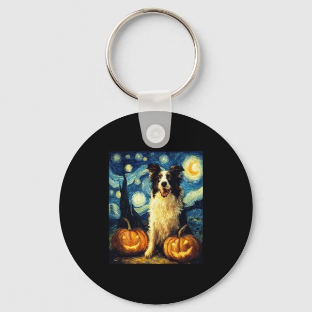 Halloween Border Collie Fall Pumpkin Schlüsselanhänger (Vorderseite)