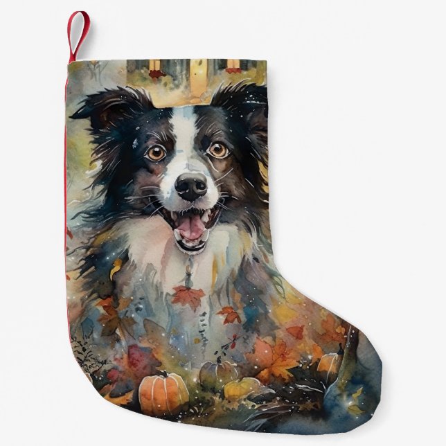 Halloween Border Collie mit Pumpkins Beängstigend Kleiner Weihnachtsstrumpf (Vorderseite)